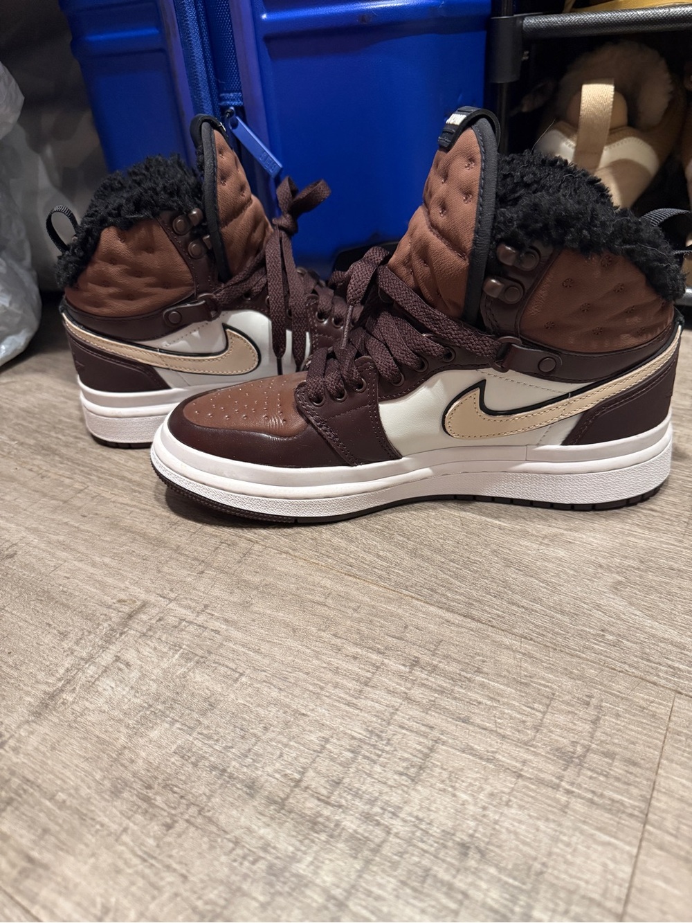 Womens Brown High-Top Leather Sneakers with Cream Accents